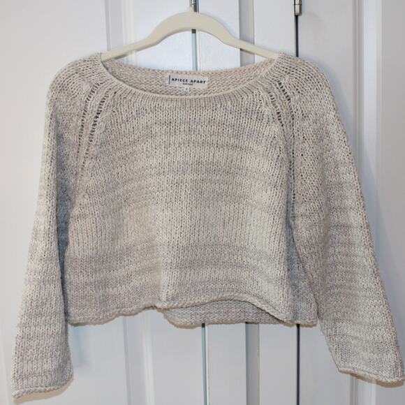 APIECE APART -flaw- Elena Oversized Cropped Jumper Sweater Beige Gray | Small - Picture 1 of 9